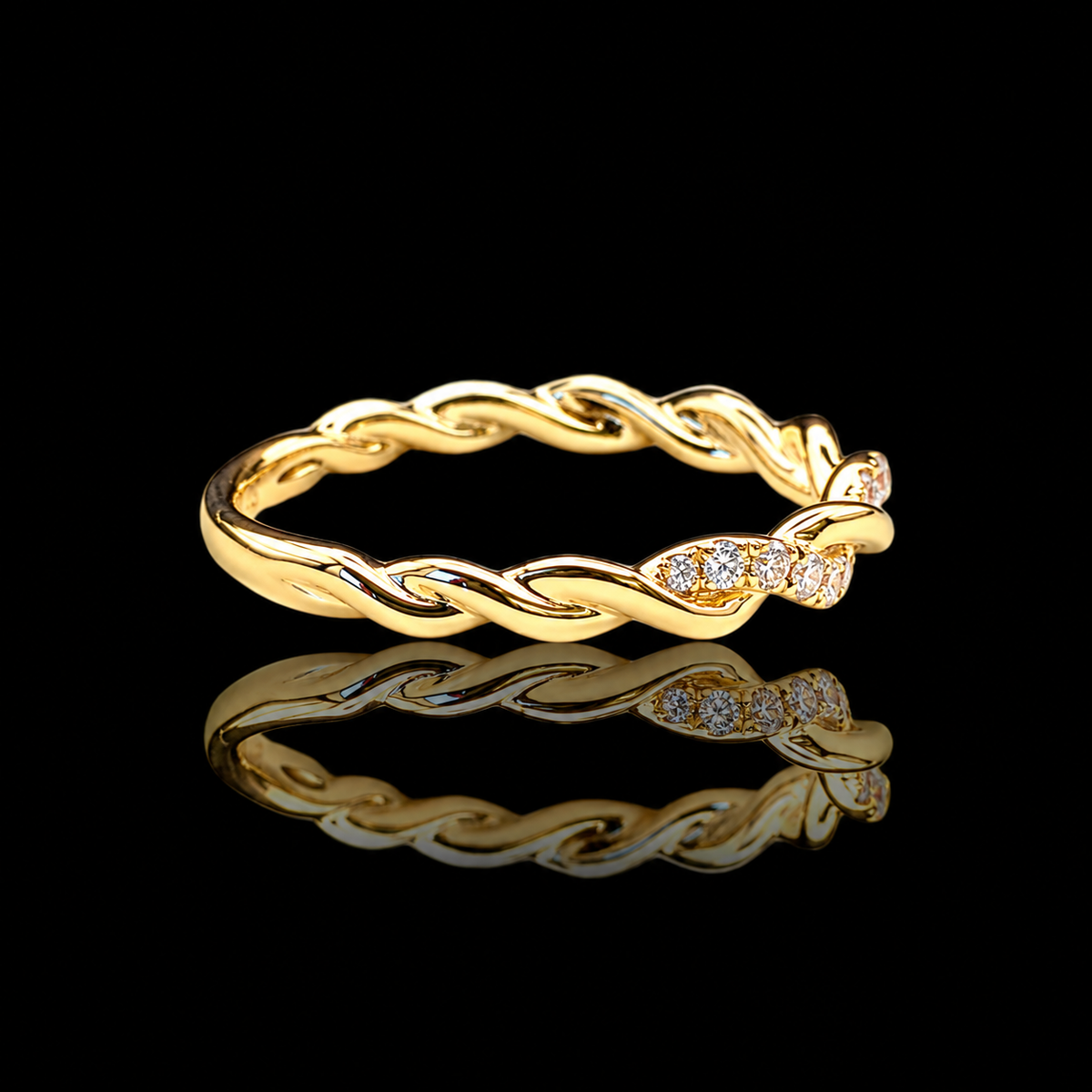 Thin Halfway Diamond Twist Ring