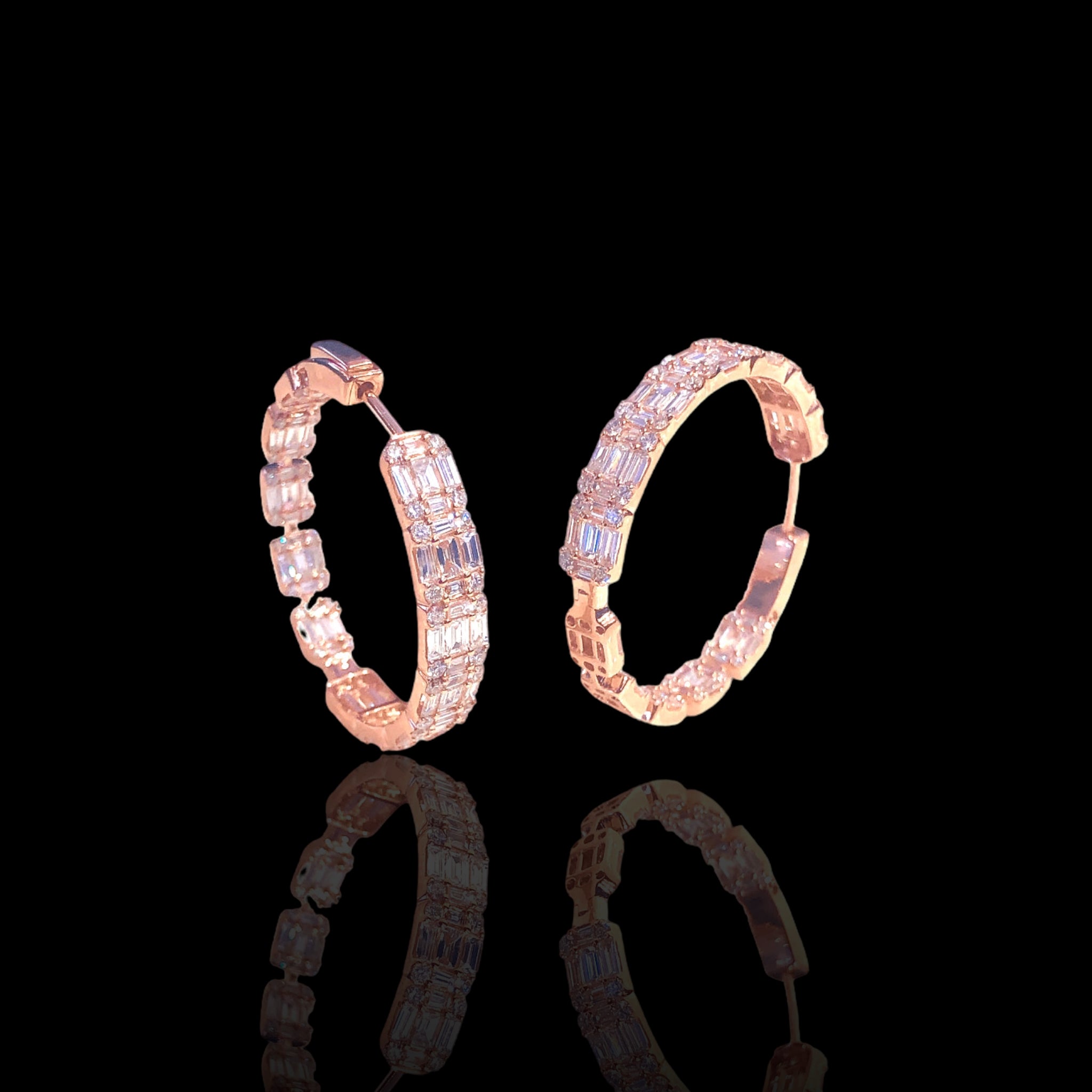Baguette & Round Diamond Hoops