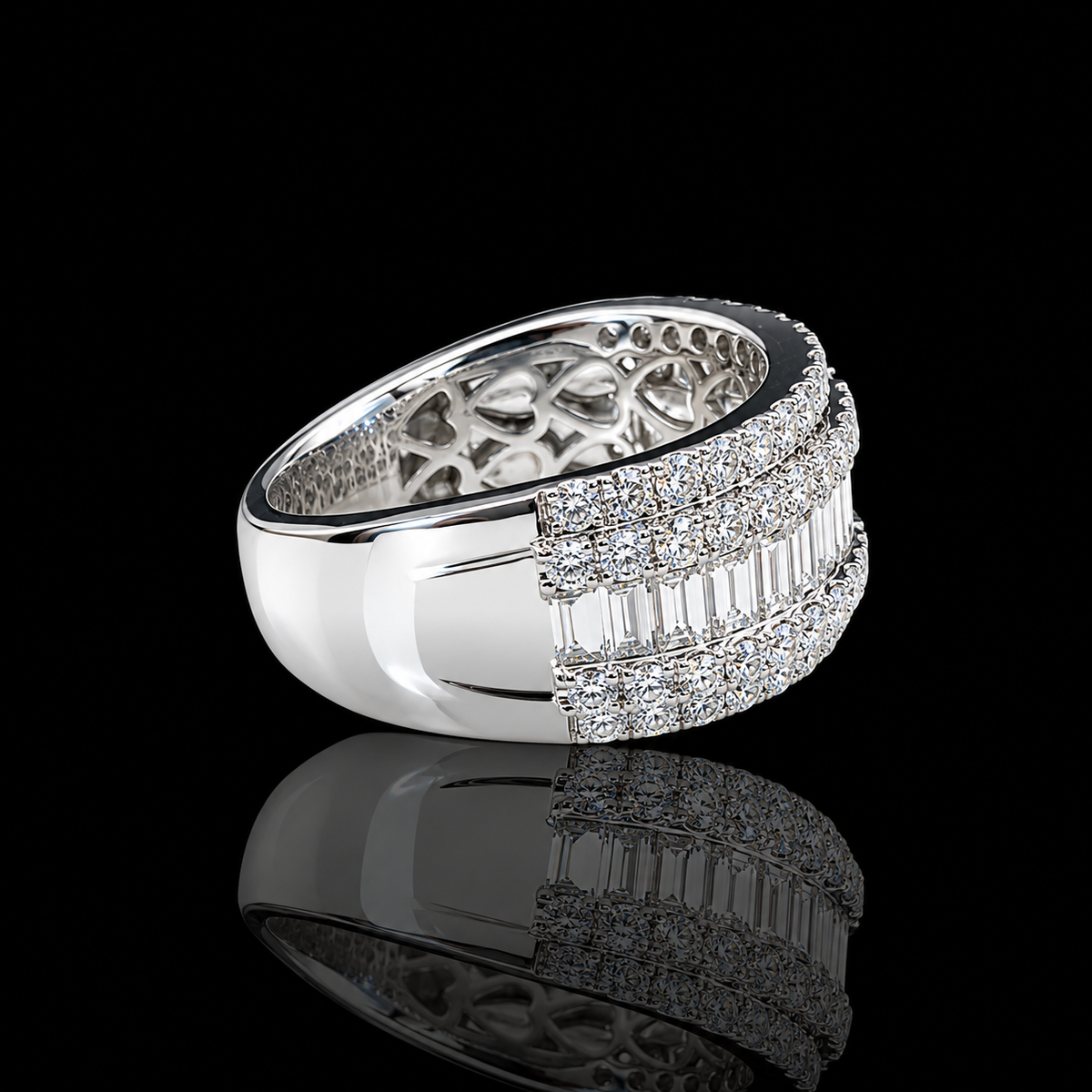 Baguette x Round Straight Row Diamond Ring