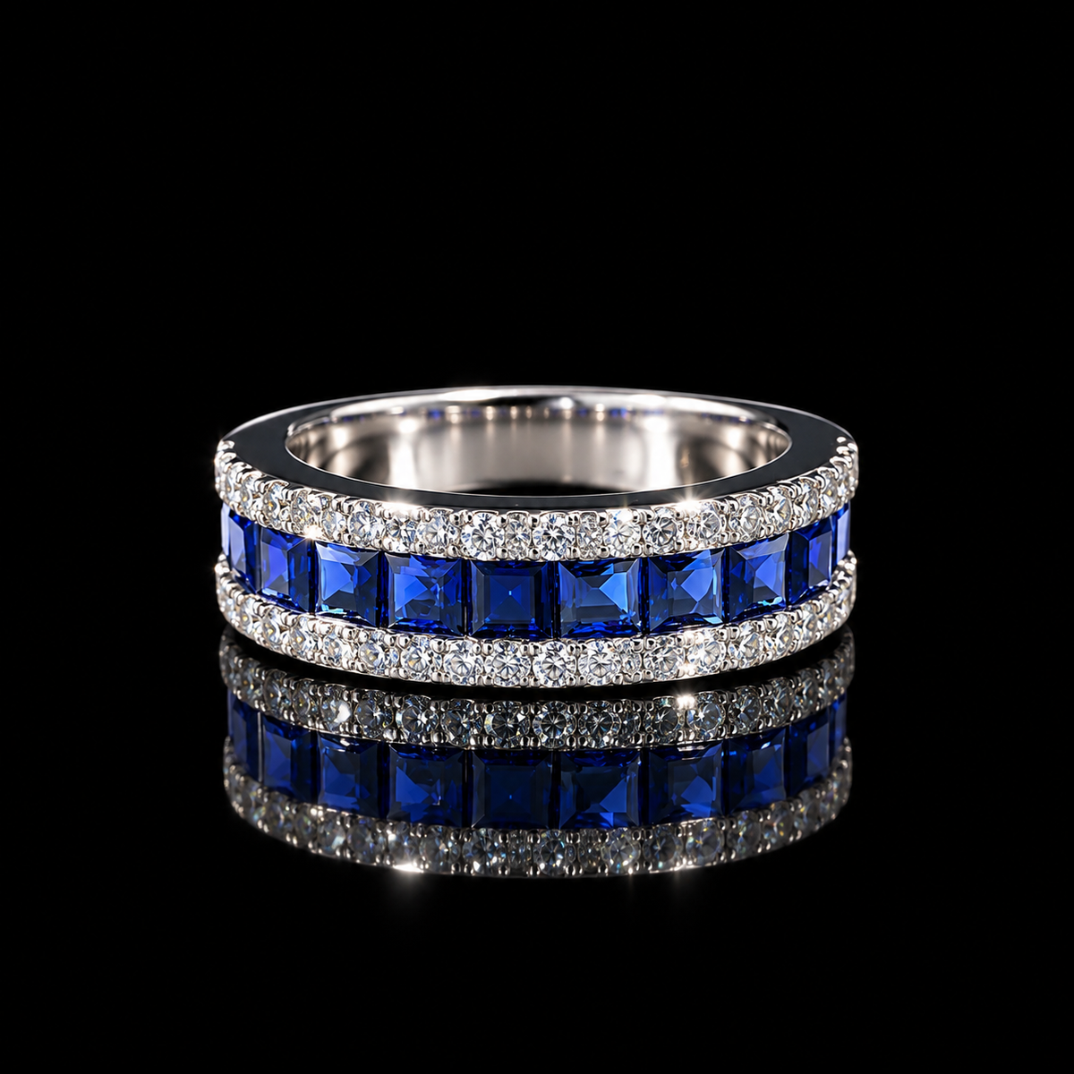 Diamond x Princess Cut Blue Sapphire Band