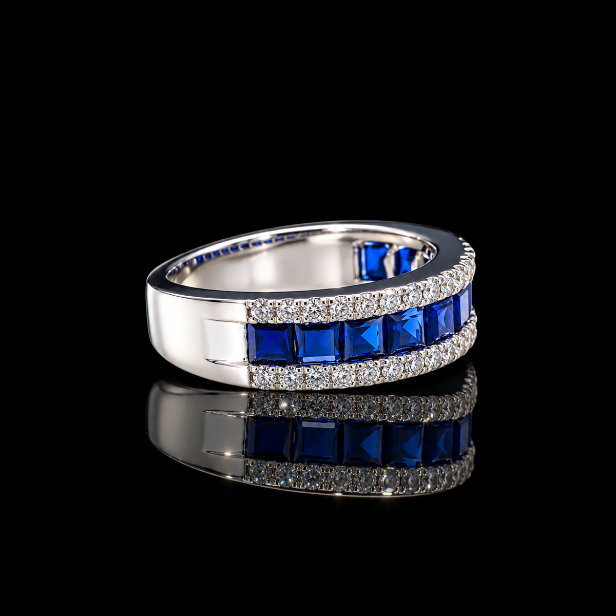 Diamond x Princess Cut Blue Sapphire Band